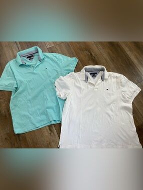 Tommy Hilfiger Polo Shirts - White & Light Teal Twin Pack